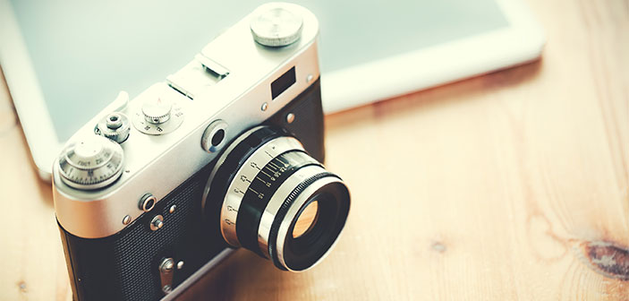 Vintage kamera og ipad