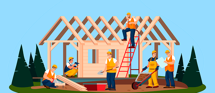 mænd bygger hus